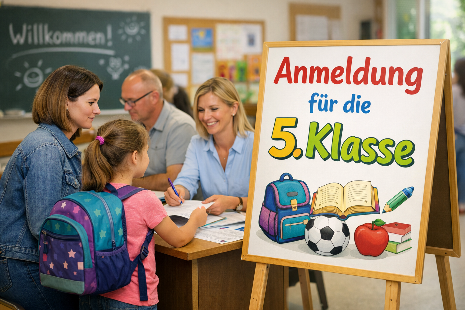 Mutter mit Kind bei der Anmeldung