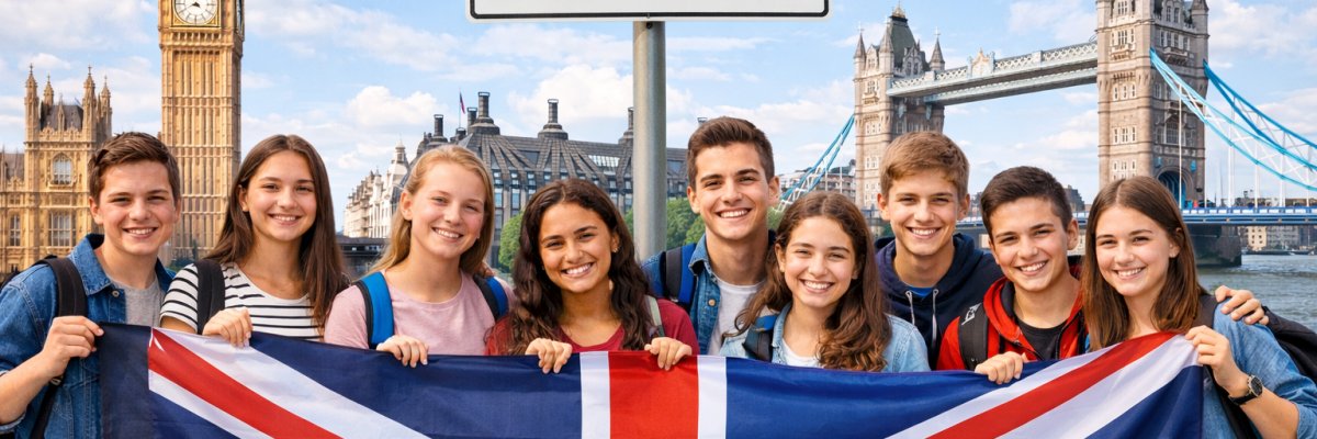 Schüler vor Sehenswürdigkeiten in London